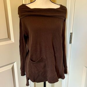 Chico's Zenergy Brown Off-Shoulder long sleeve flare sweater top-60% cotton